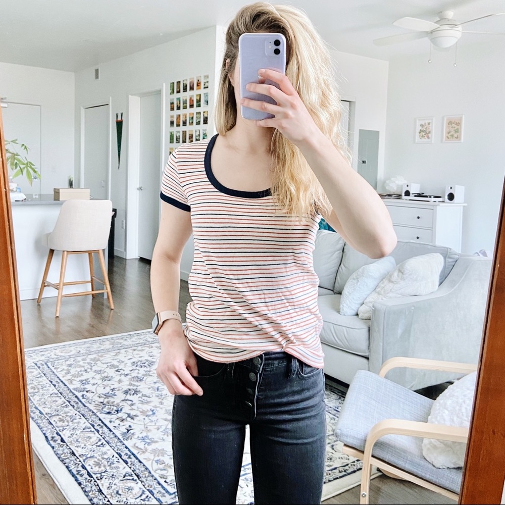 XXS Madewell Cotton Striped Scoopneck Tee